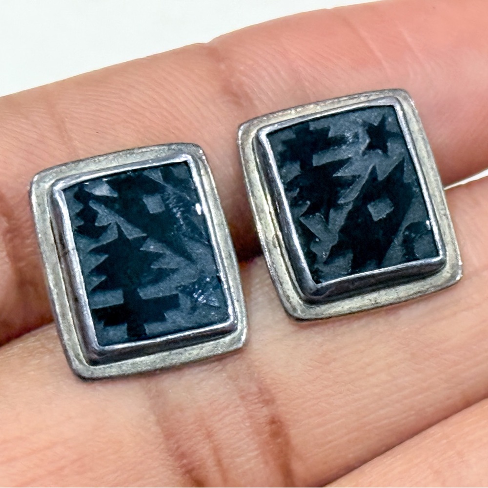 Harold Lujan Carved Onyx Black Sterling Silver Earrings